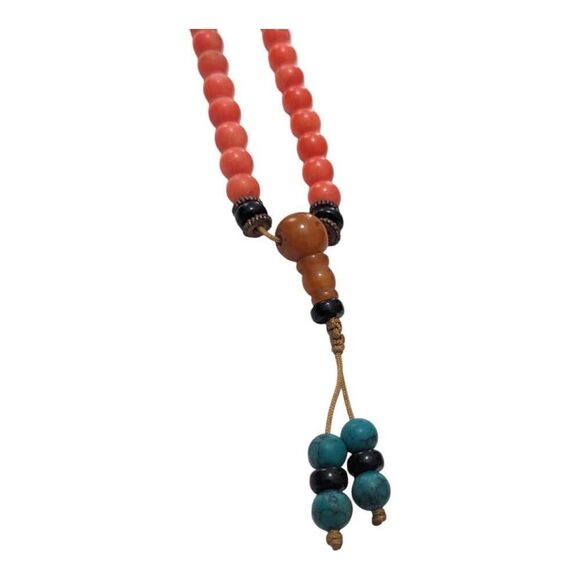 Natural Coral Turquoise & Carnelian Beaded Necklace‎ Vintage Energy - Picture 2 of 5